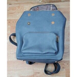 Backpack Purse Snap Flap Closure Gray Faux Leather